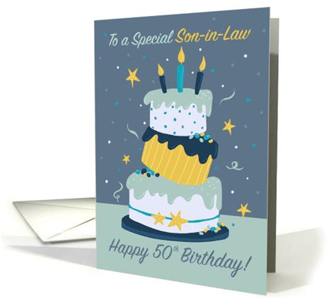 50th Son In Law Happy Birthday Quirky Fun Modern Cake Card 1679614