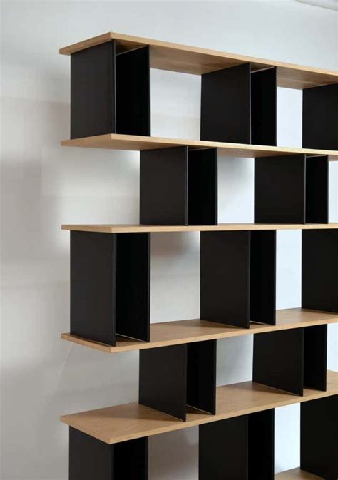 Tall Horizontale Black Steel and Oak Shelving Unit by Design Frères