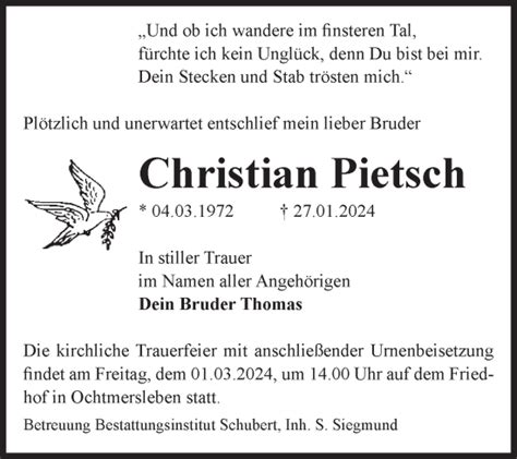 Traueranzeigen Von Christian Pietsch Abschied Nehmen De