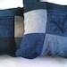 Blue Log Cabin Denim Quilt Queen Size Upcycled Jean Quilt Handmade Hand