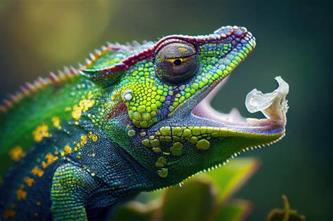 Close-up of Chameleon S Tongue, Flicking Out To Catch Insect Stock ...