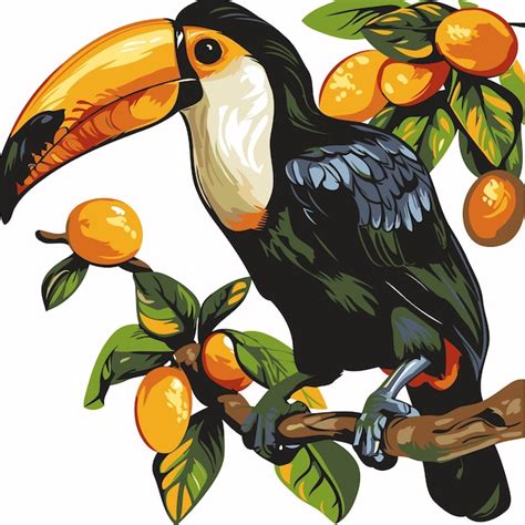 Tucano sentado en la rama de un árbol ilustración vectorial Vector