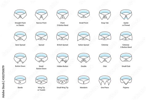 Vector Line Icon Set Of Mens Shirt Collar Styles Editable Strokes