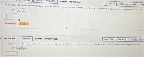 Solved OUS ANSWERS HARMATHAP 12 9 1 027 MY NOTES ASK YOUR Chegg