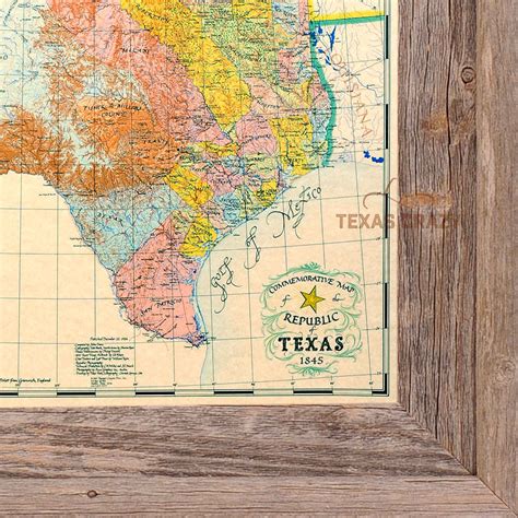 Republic of Texas Map 1845 Framed Large Historical Map Office Decor