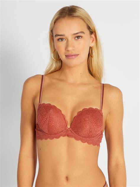 Soutien Gorge Push Up Dentelle Ocre Kiabi