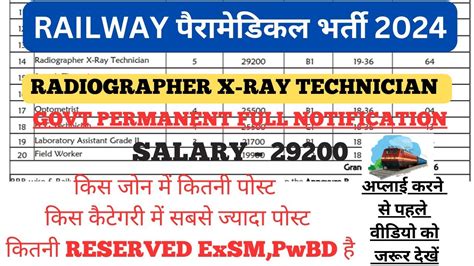 RAILWAY RRB PARAMEDICAL VACANCY 2024 RRB RADIOGRAPHER XRAY TECHNICIAN