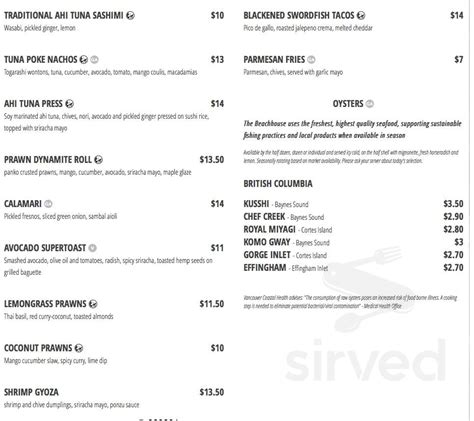 Beach House Restaurant menu in West Vancouver, British Columbia, Canada