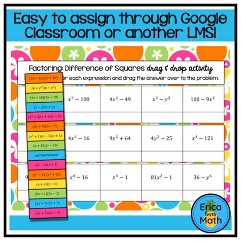 Factoring Difference Of Squares Digital Activity Drag Drop Made By