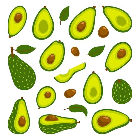 Premium Vector Avocados Set Whole Avocado And Cut Slices Isolated