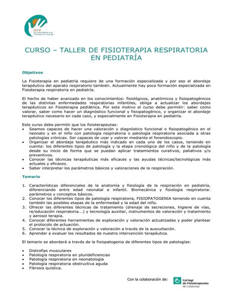 Curso Taller De Fisioterapia Respiratoria En Pediatria