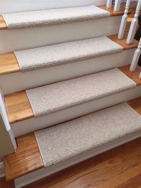 Jmish Alfa Beige 100 Wool True Bullnose Padded Carpet Stair Tread