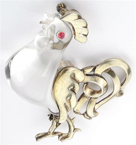 Sterling Gold And Ruby Cabochon Jelly Belly Rooster Pin