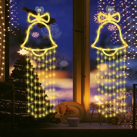 Qocolhg Christmas Window Silhouette Lights Christmas Bells Lights Led