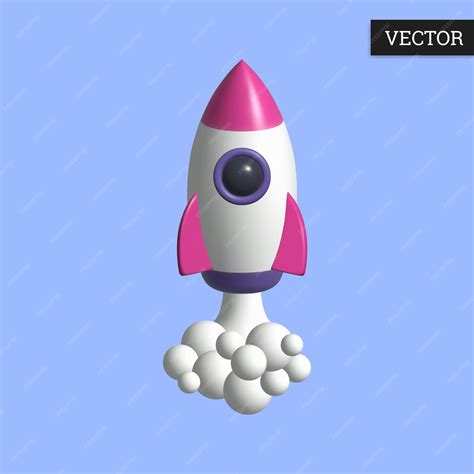 Icono 3d De Cohete En Estilo De Dibujos Animados Lanzamiento De Nave Espacial Con Humo Vector