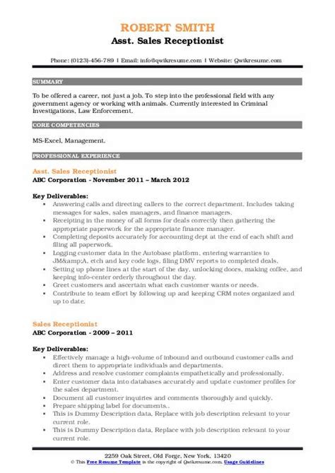 10 Sales Receptionist Resume Samples And Templates For 2025