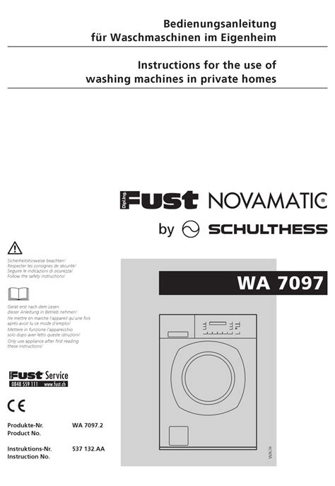 Schulthess Fust Novamatic Wa 7097 Instructions For The Use Pdf Download