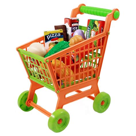 Kids Push Along Grocery Shopping Cart Pretend Play Toy