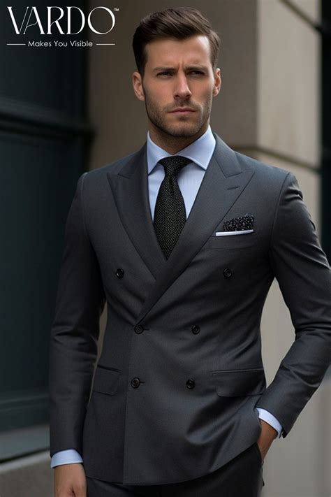 Elegant Dark Grey Double Breasted Suit For Men Classic Formalwear Tailored Suit The Rising Sun