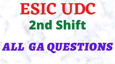 ESIC UDC 2nd Shift Memory Based All GA Questions YouTube