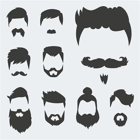 Vector Conjunto De Hipster Estilo De Pelo Retro Bigote Vintage Viejo Afeitado Barba Facial