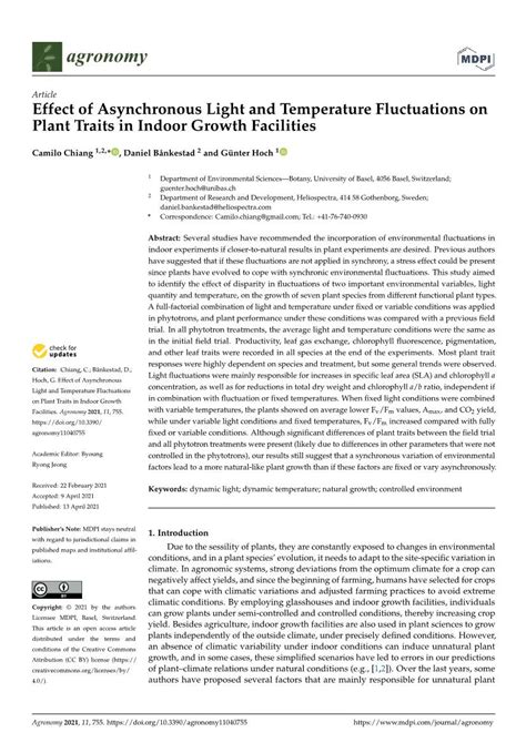 Effect Of Asynchronous Light And Temperature Fluctuations On Plant