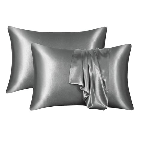 Dark Gray Satin Pillowcase Set Of 2 Silky Pillow Cases For Hair And Skin Pillow Covers With