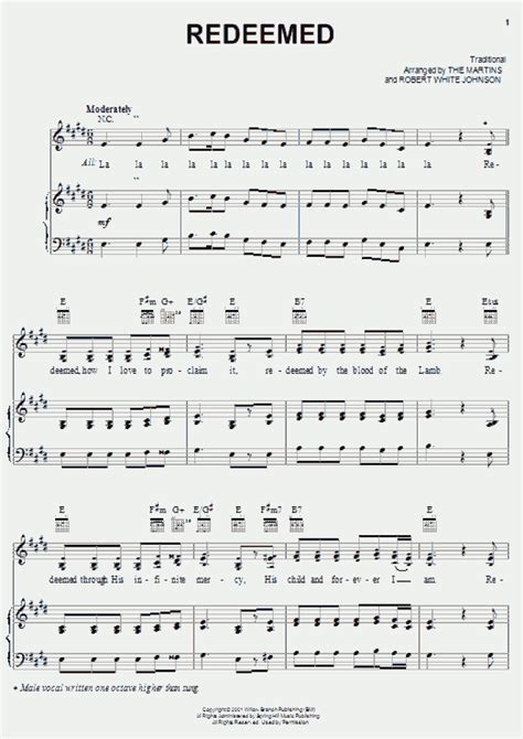 Redeemed Piano Sheet Music | OnlinePianist