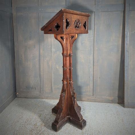 Antique Oak Gothic Pedestal Church Lectern From St Marys Northop Halll