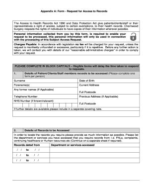 Fillable Online Appendix A Subject Access Request Sar Form Fax Email