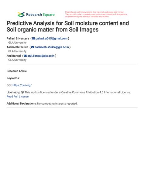 Pdf Predictive Analysis For Soil Moisture Content And Soil Organic