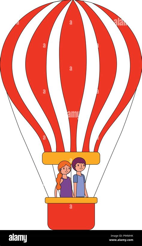 Romantic Couple In Hot Air Balloon Vector Illustration Stock Vector Image Art Alamy