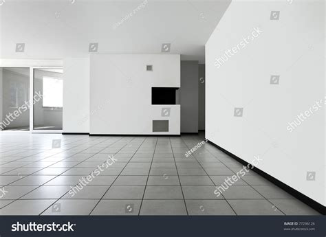 New Apartment Empty Room With White Tiled Floor Stock Photo 77296126