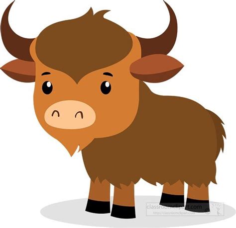 Yak Clipart-cute baby brown yak with horns Clipart