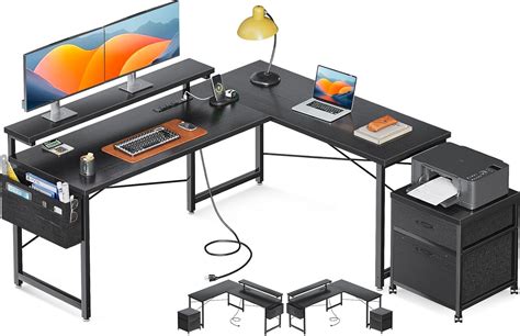 Amazon Aodk L Shaped Computer Desk Office Desk With File