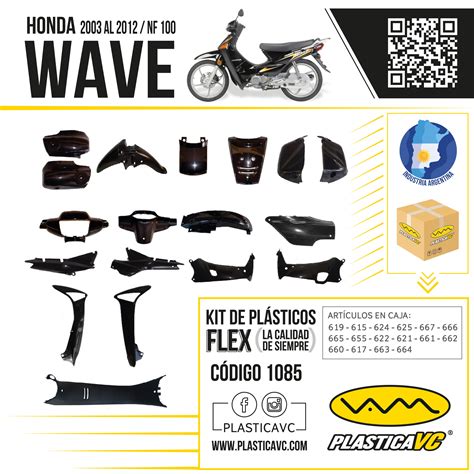 KIT Carenado HONDA WAVE 110cc FLEX 18 Piezas Negro NF100 2003 Al