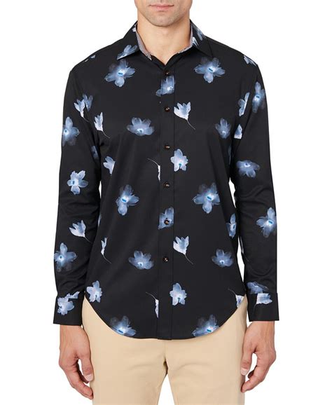 Tallia Mens Slim Fit Non Iron Performance Stretch Floral Print Shirt