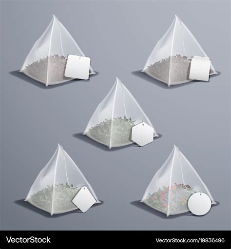 Pyramid tea bags realistic set Royalty Free Vector Image