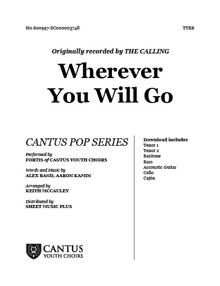 Wherever You Will Go Ttbb Cantus Youth Choirs