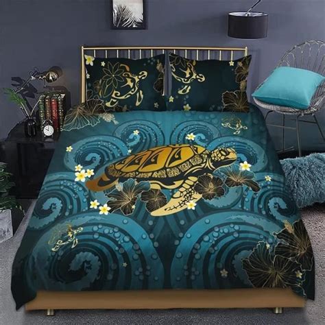 Housse De Couette 140X200 Tortue De Mer Bleu Foncé Parure De Lit 2