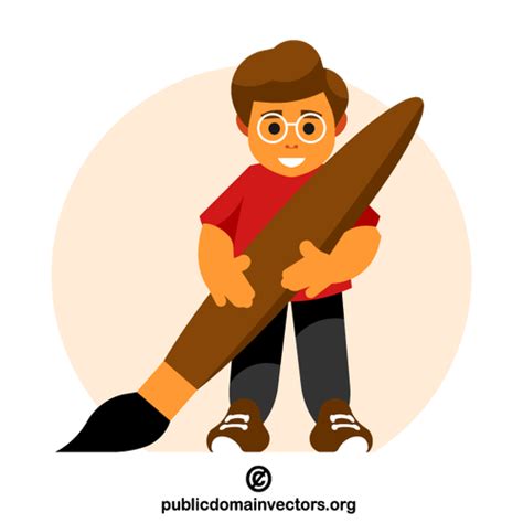 Boy With A Big Brush Public Domain Vectors