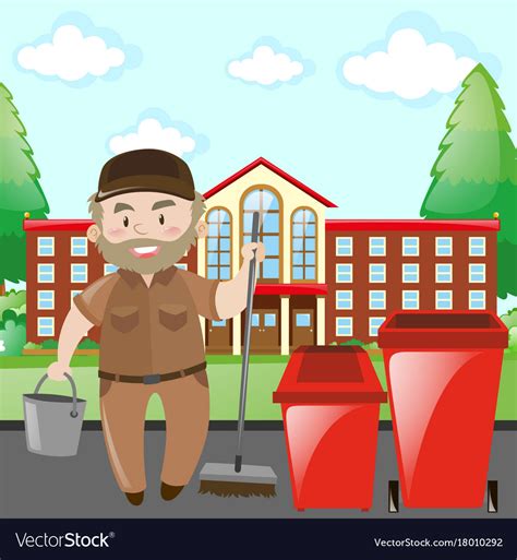 School janitor in brown uniform Royalty Free Vector Image