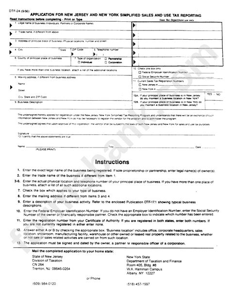 Form Dtf 24 Application For New Jersey And New York Simplified Sales