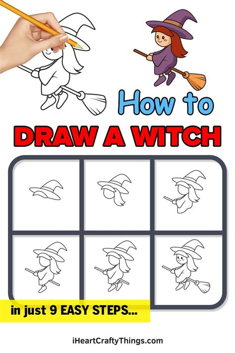 How to Draw a Witch – Step by Step Guide | Art drawings for kids, Cute ...