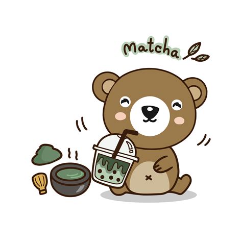 Cute Bear Drinking Macha Green Teacute Cartoon Character 3441582