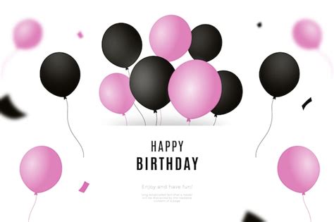 Fond De Joyeux Anniversaire Avec Des Ballons Noirs Et Roses Vecteur