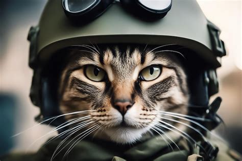 Premium Photo Cat Soldier A Cat In Military Uniform At War War Cat In