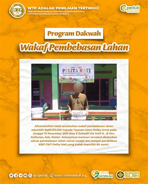 Bantuan Penyaluran Dana Wakaf Pembebasan Lahan Kepada Yayasan Islam