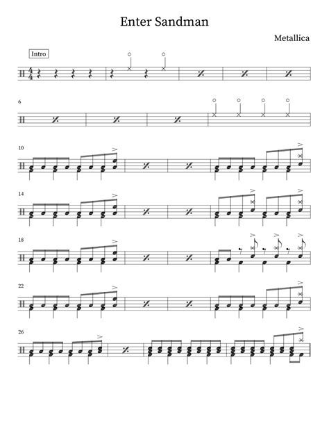 Enter Sandman Sheet Music Metallica Drums