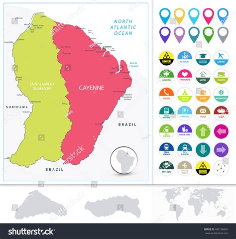 French Guiana Political Map Flat Icon Stock Vector Royalty Free 483106645 Shutterstock